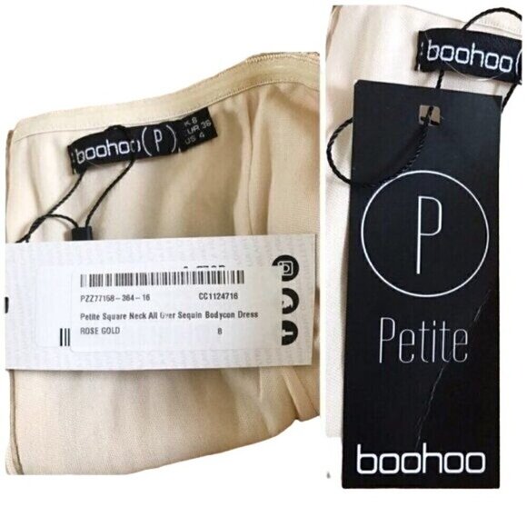 Boohoo square neck sequin good mini dress, Size P4, New with tag, - Picture 4 of 11